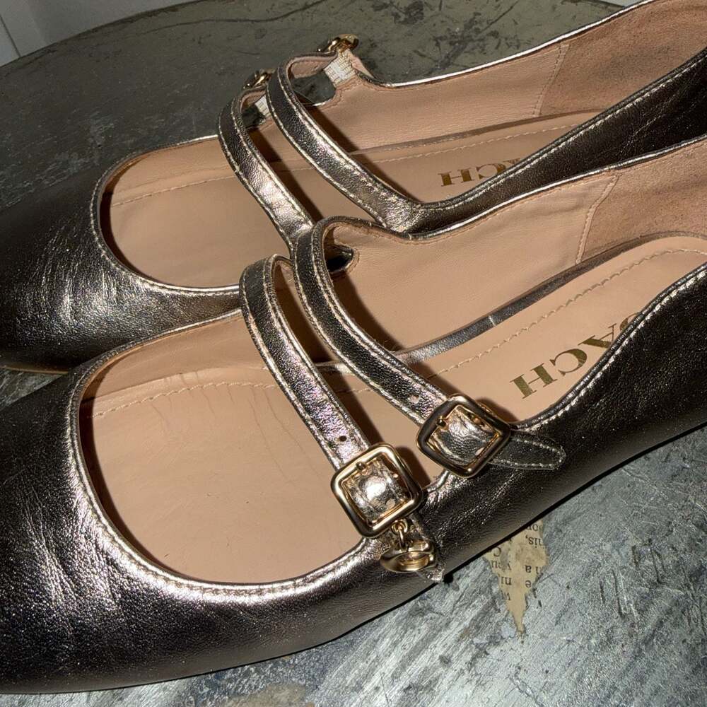 Coach Metallic Gold Double Strap Mary Jane Flats Size 6, balletcore